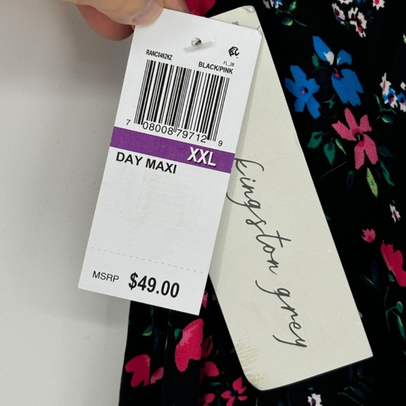 Kingston Grey Juniors XXL Crisscross Maxi Dress Black Pink Blue Floral Print - Picture 8 of 13